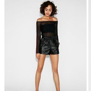 Faux leather embellished shorts